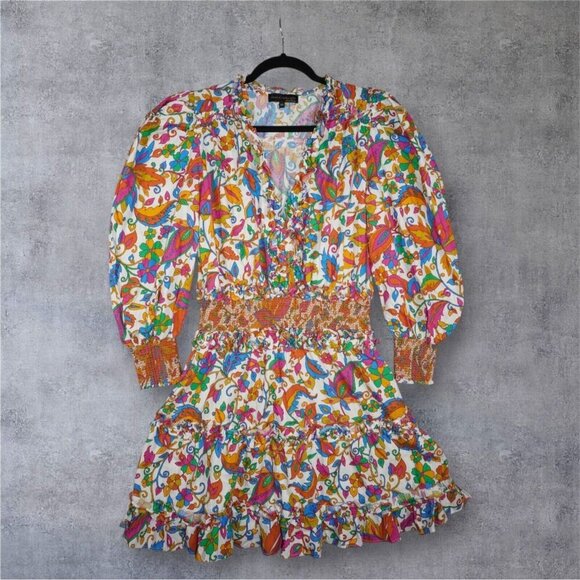 House of Harlow 1960 Nicole Richie Boho Paisley Mini Dress Medium Colorful Puff - Picture 2 of 16
